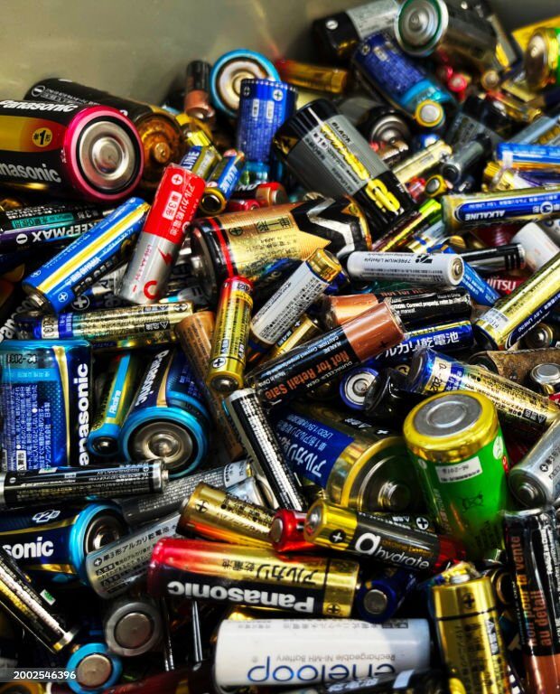 Large amount of recycled batteries
